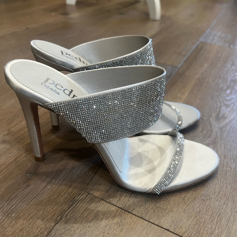 Pedro Garcia Silver Crystal-Embellished Open-Toe Mules